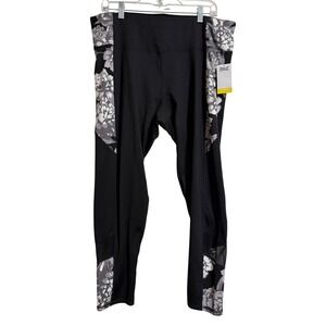 Everlast Womens Plus Defender Print Block High Waist Legging Black Floral 1X NWT